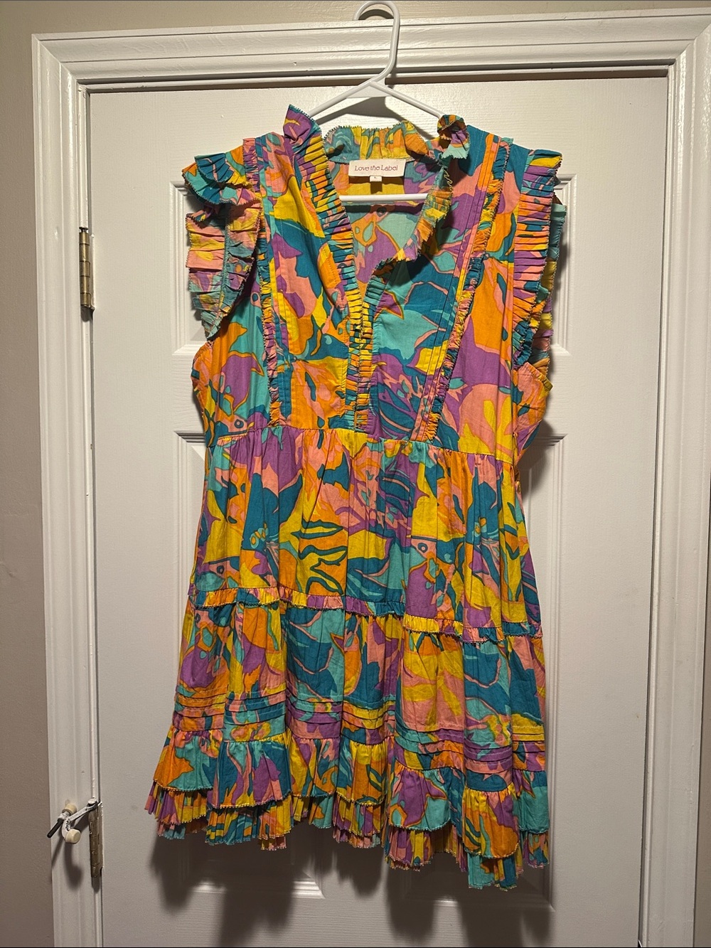Love the Label Teal Purple Yellow Ruffle Tiered Dress